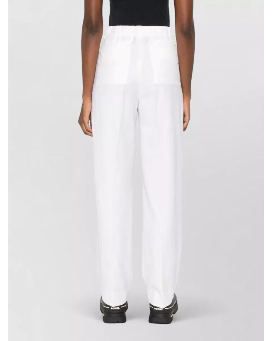 Moncler White Virgin Wool Pleated Straight-Leg Trousers
