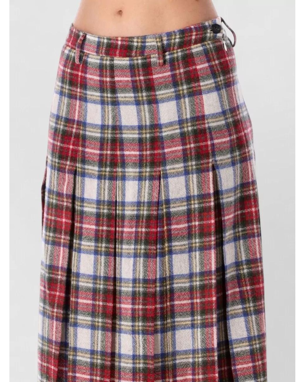 MM6 by Maison Margiela Red Pleated Checked Midi Skirt