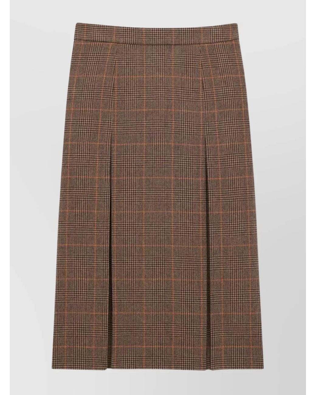 Saint Laurent Brown Checked Wool Cashmere Pleated Midi Skirt