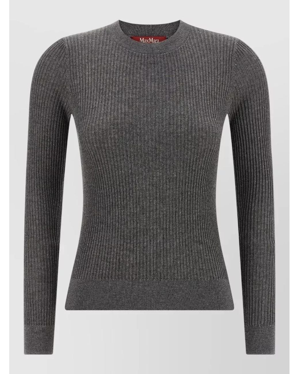 Max Mara Gray Silk Wool Ribbed Sweater
