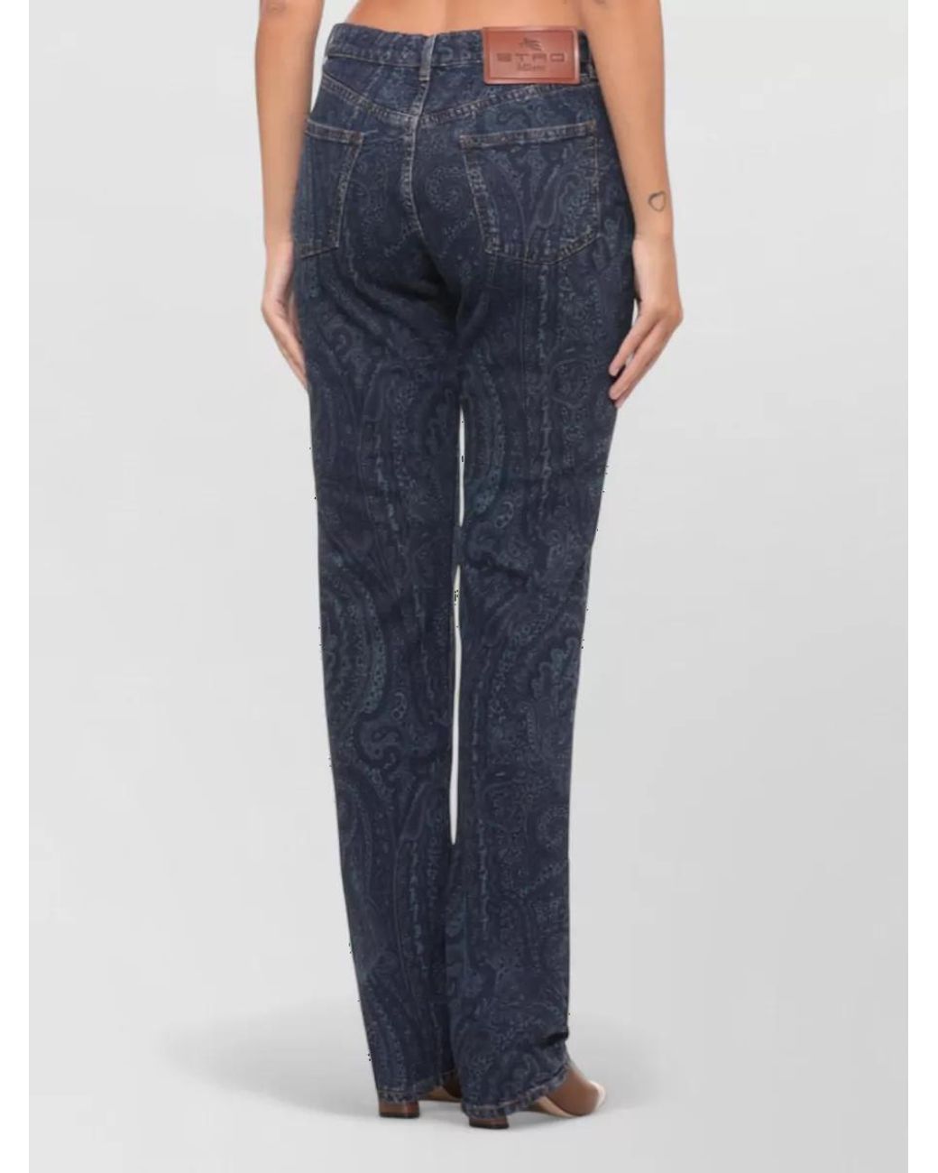 Etro Blue Printed Straight-Leg Denim Jeans