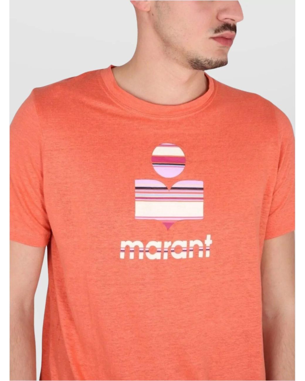 Isabel Marant Orange Linen Logo Print T-Shirt for men