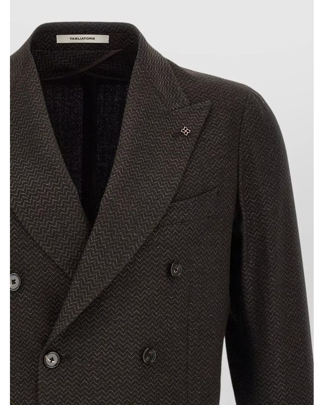 Tagliatore Black Virgin Wool Herringbone Double-Breasted Blazer for men