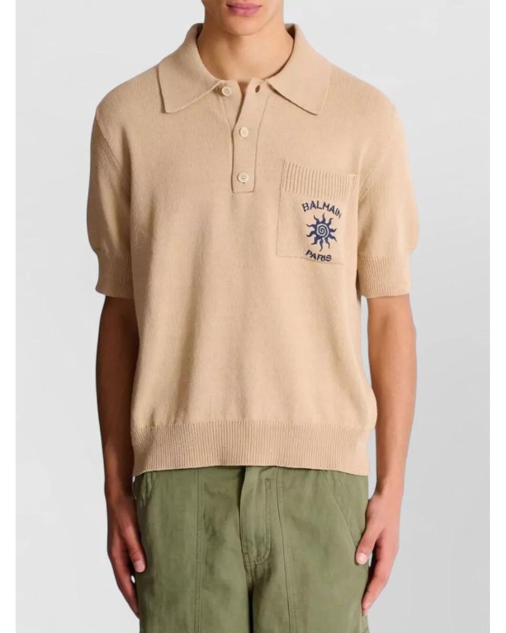Balmain Natural Ribbed Short-Sleeve Polo Shirt for men