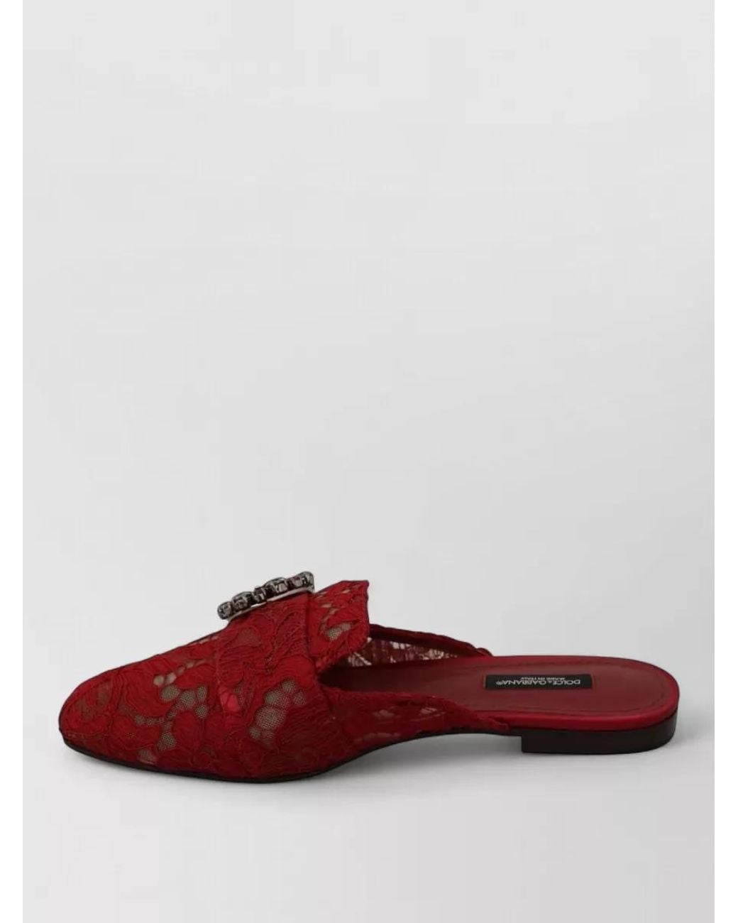Dolce & Gabbana Red Crystal-Embellished Lace Mules
