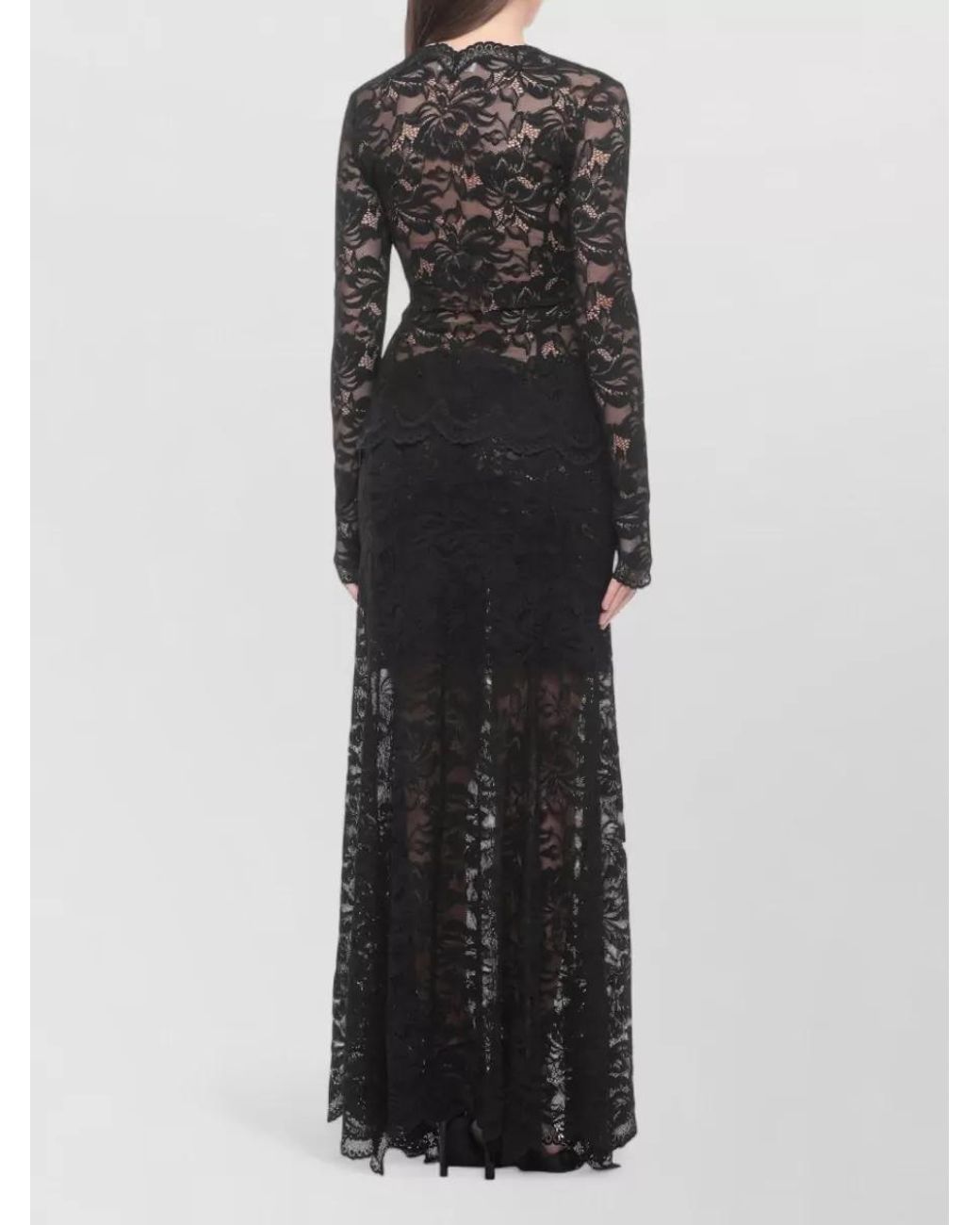 Rabanne Black Lace V-Neck Long-Sleeve Maxi Dress