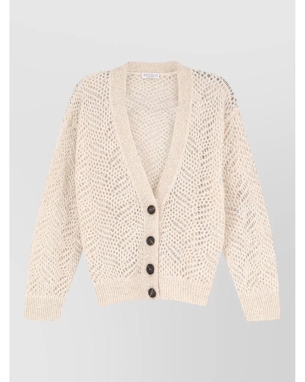 Brunello Cucinelli Natural Ribbed V-Neck Mohair Cardigan