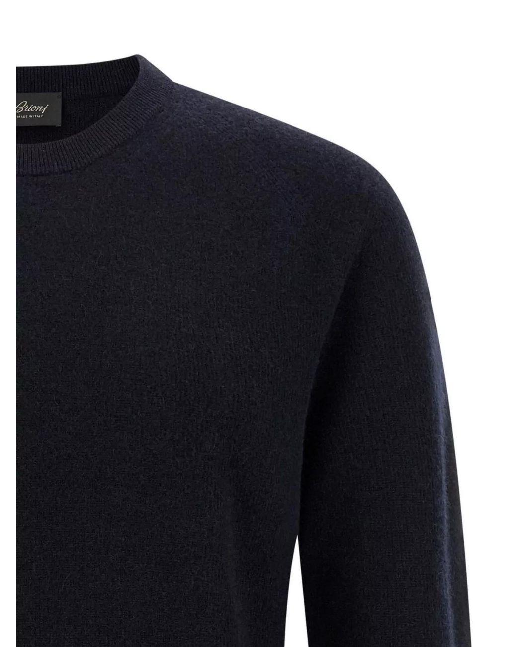 Brioni Blue Crew Neck Cashmere Sweater With Ribbed Cuffs And Hem for men
