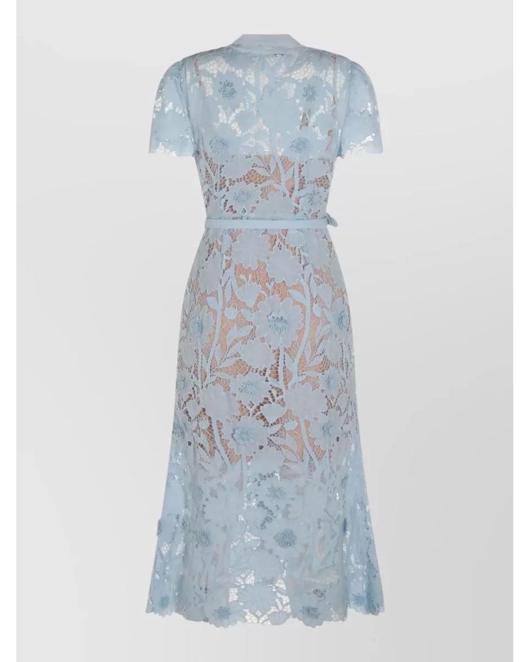 Self-Portrait Gray Lace Bow-Collar Short-Sleeve Midi Dress