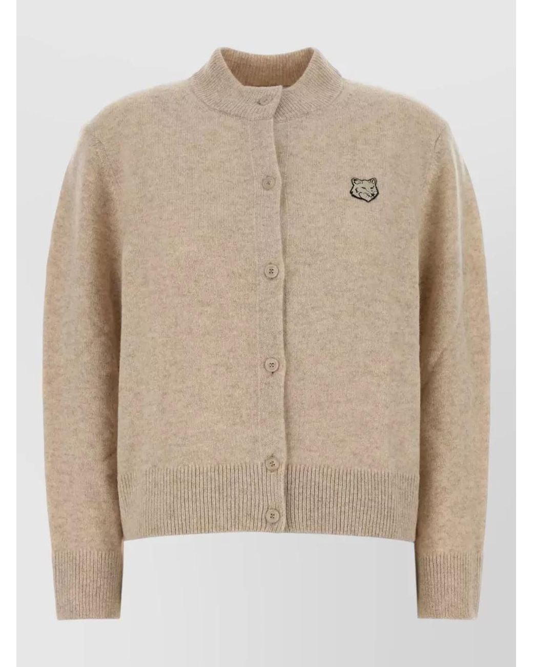 Maison Kitsuné Natural Wool High-Collar Fine-Knit Cardigan