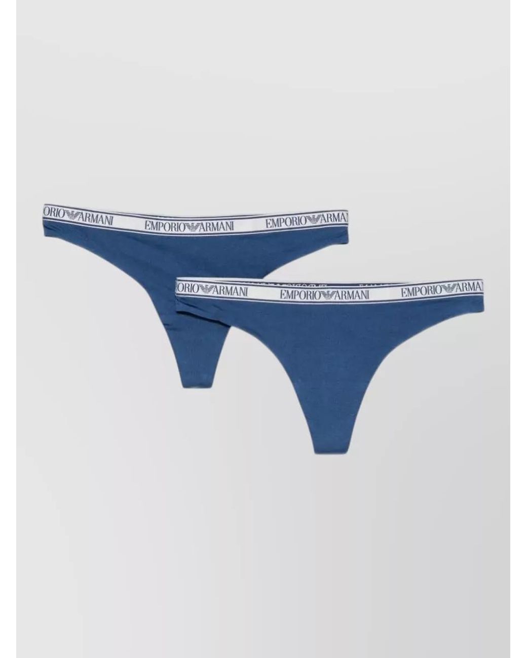 Emporio Armani Blue Cotton Logo-Waistband Thong