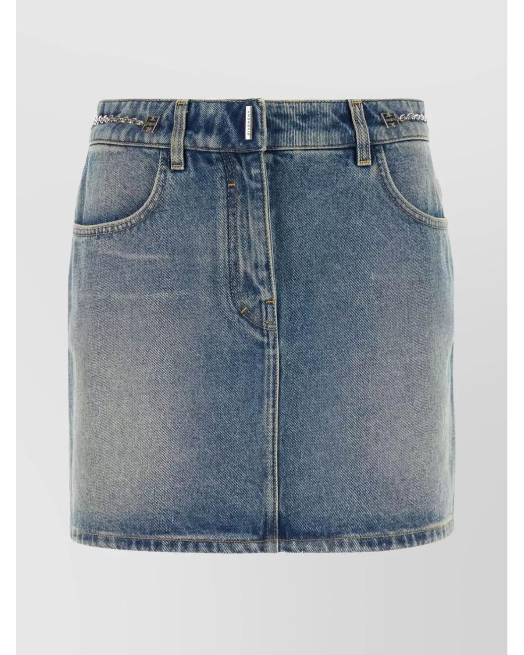 Givenchy Blue Denim Chain-Detail Mini Skirt