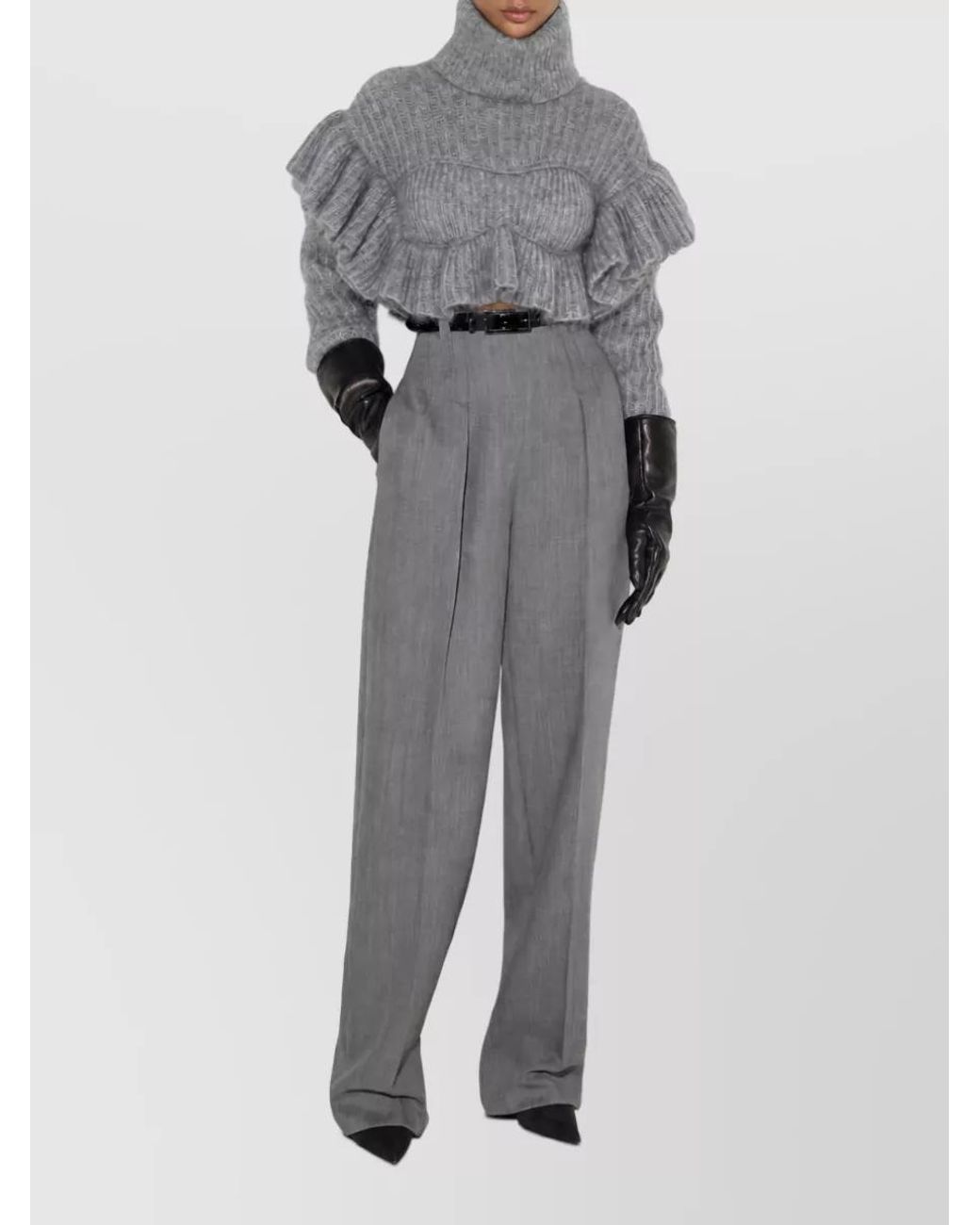 Elisabetta Franchi Gray Virgin Wool High-Rise Pleated Tailored Trousers