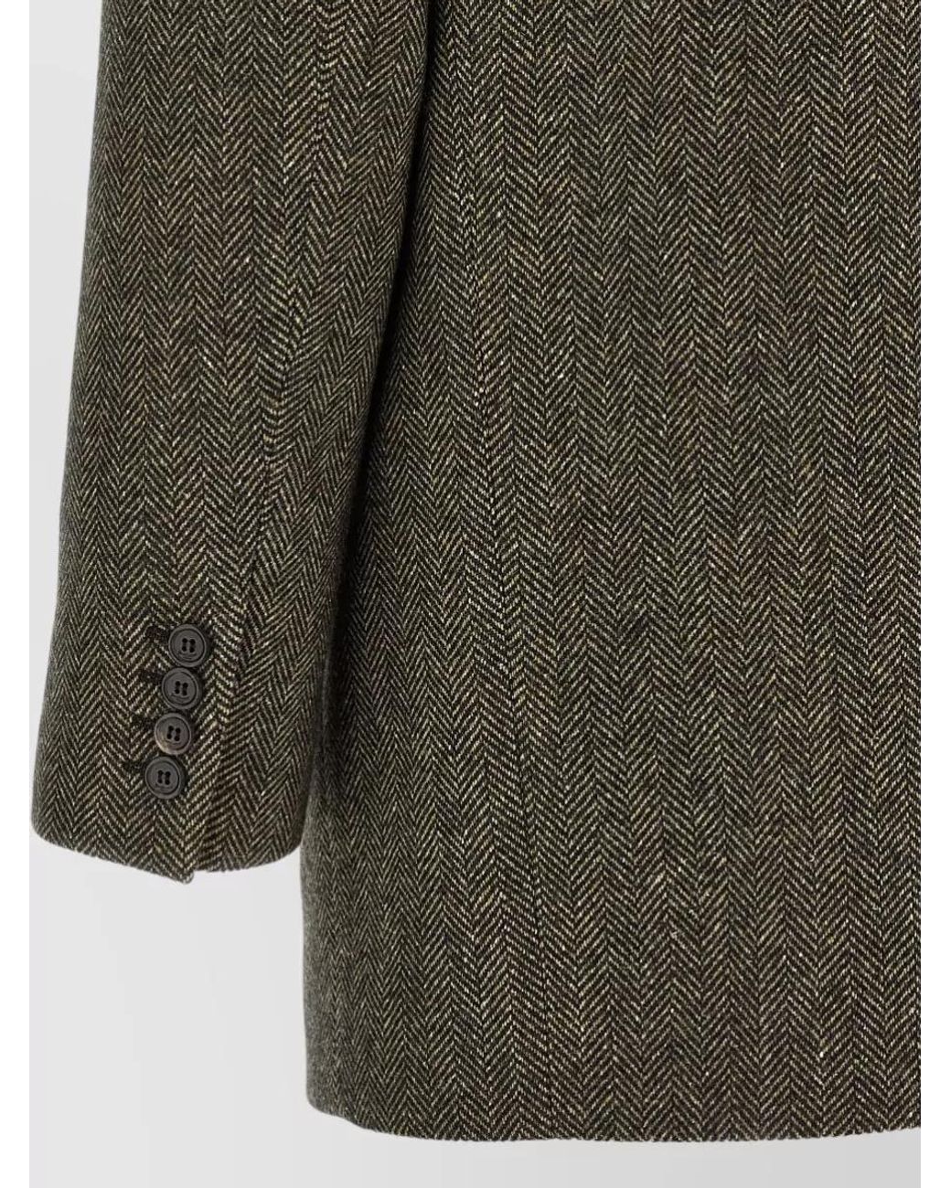 Saint Laurent Green Wool Silk Herringbone Single-Breasted Blazer