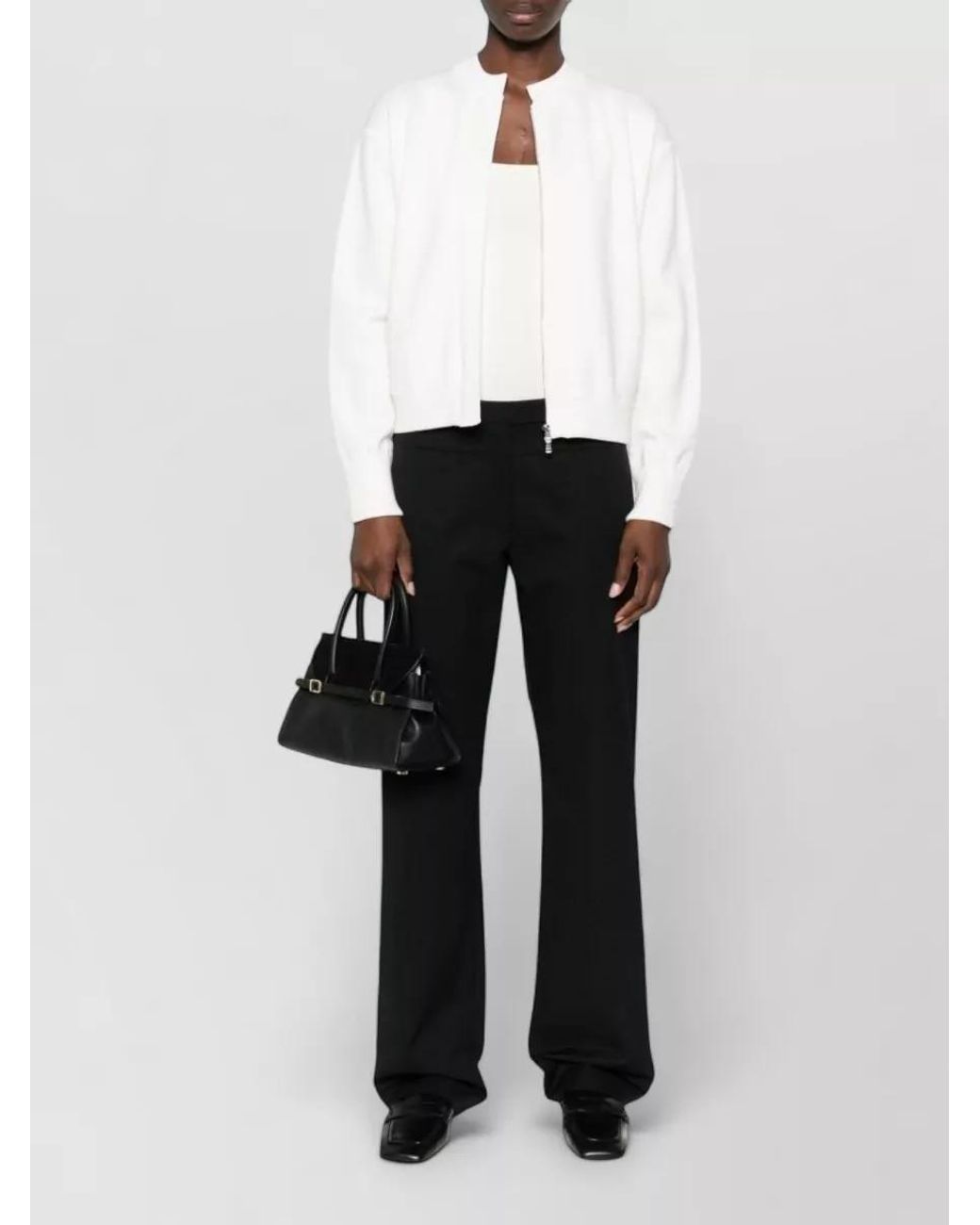 Max Mara White Ribbed Wool Round Neck Long Sleeve Cardigan