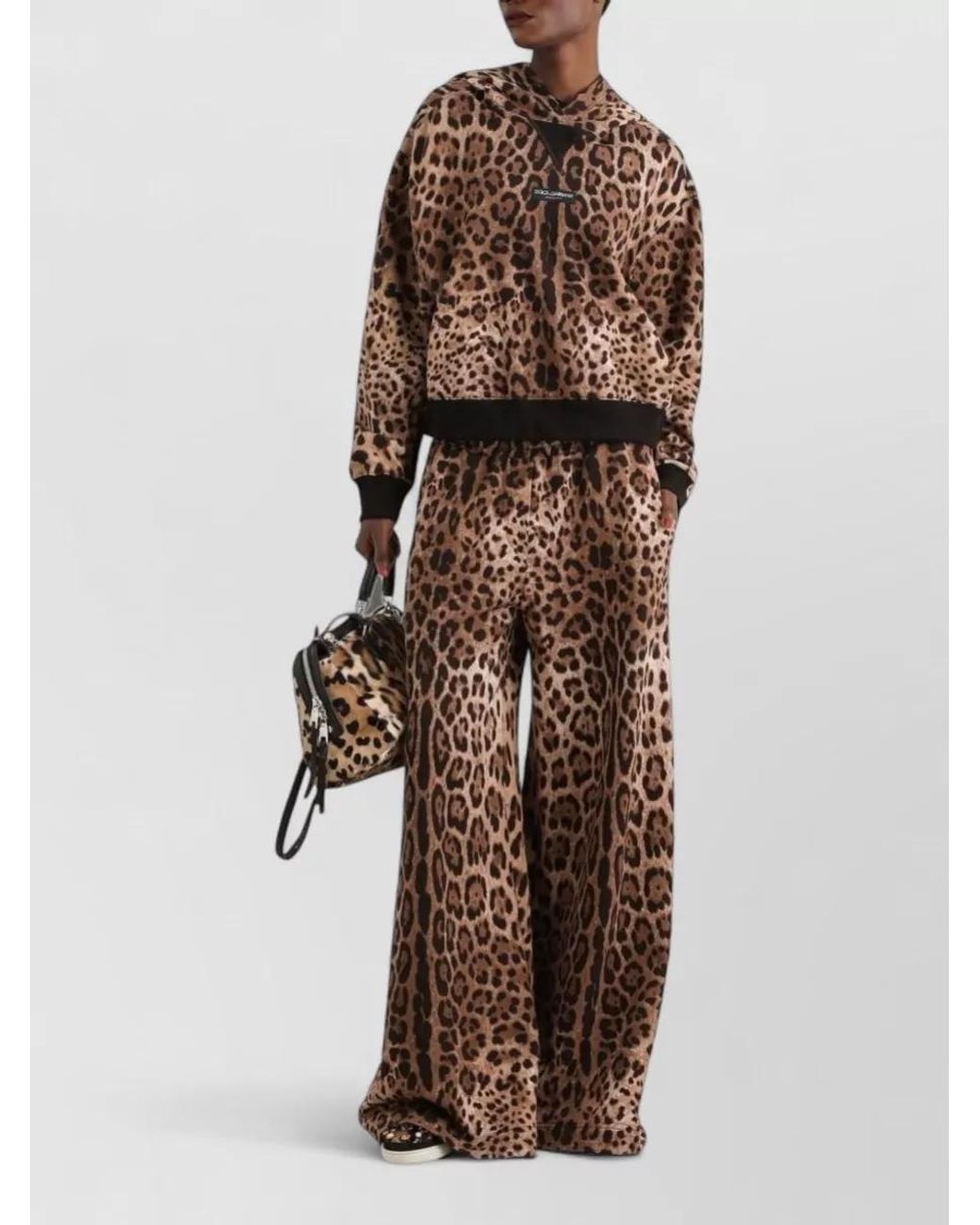 Dolce & Gabbana Brown Cotton Leopard-Print Wide-Leg Pants