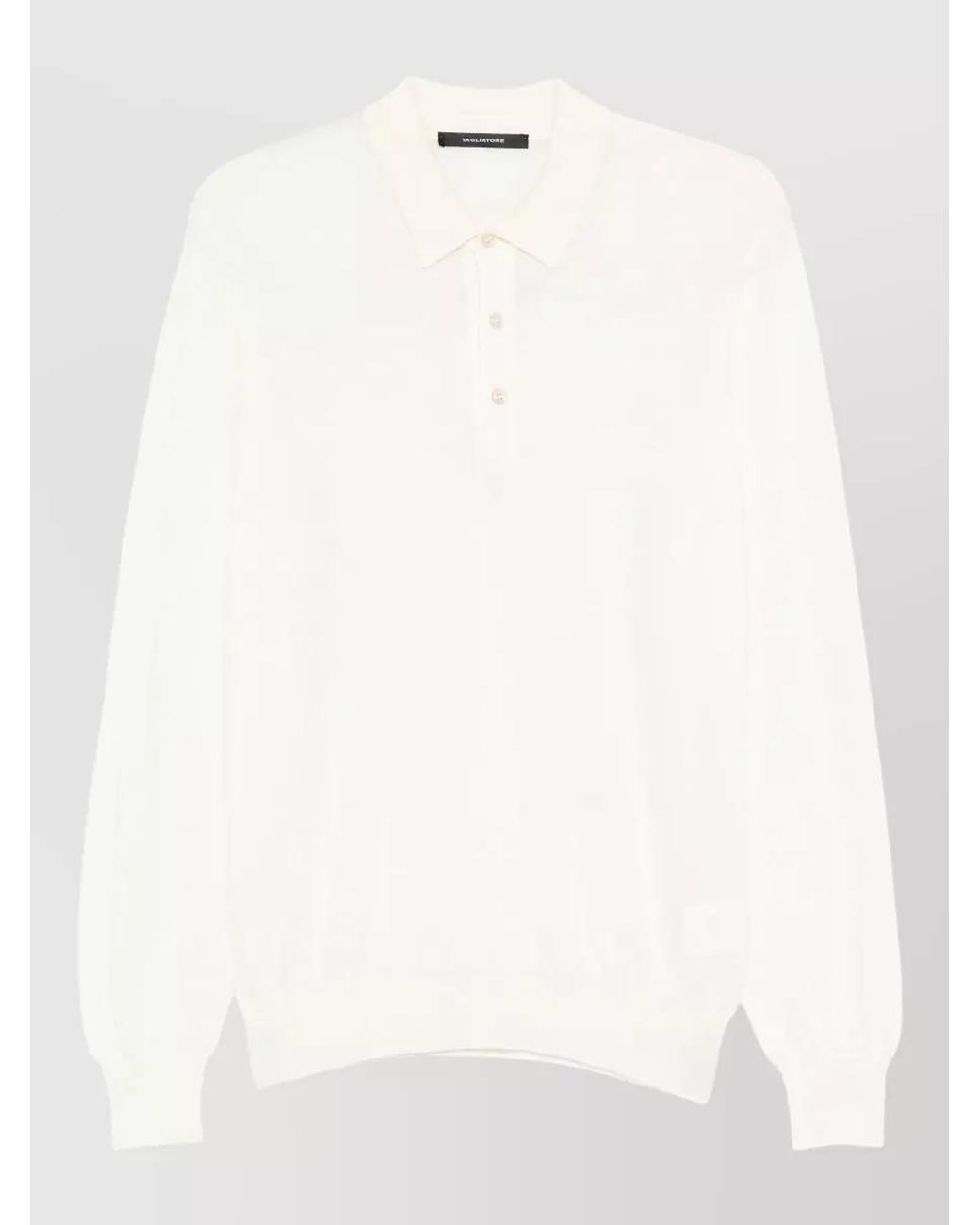 Tagliatore White Virgin Wool Knitted Long-Sleeve Polo Shirt for men