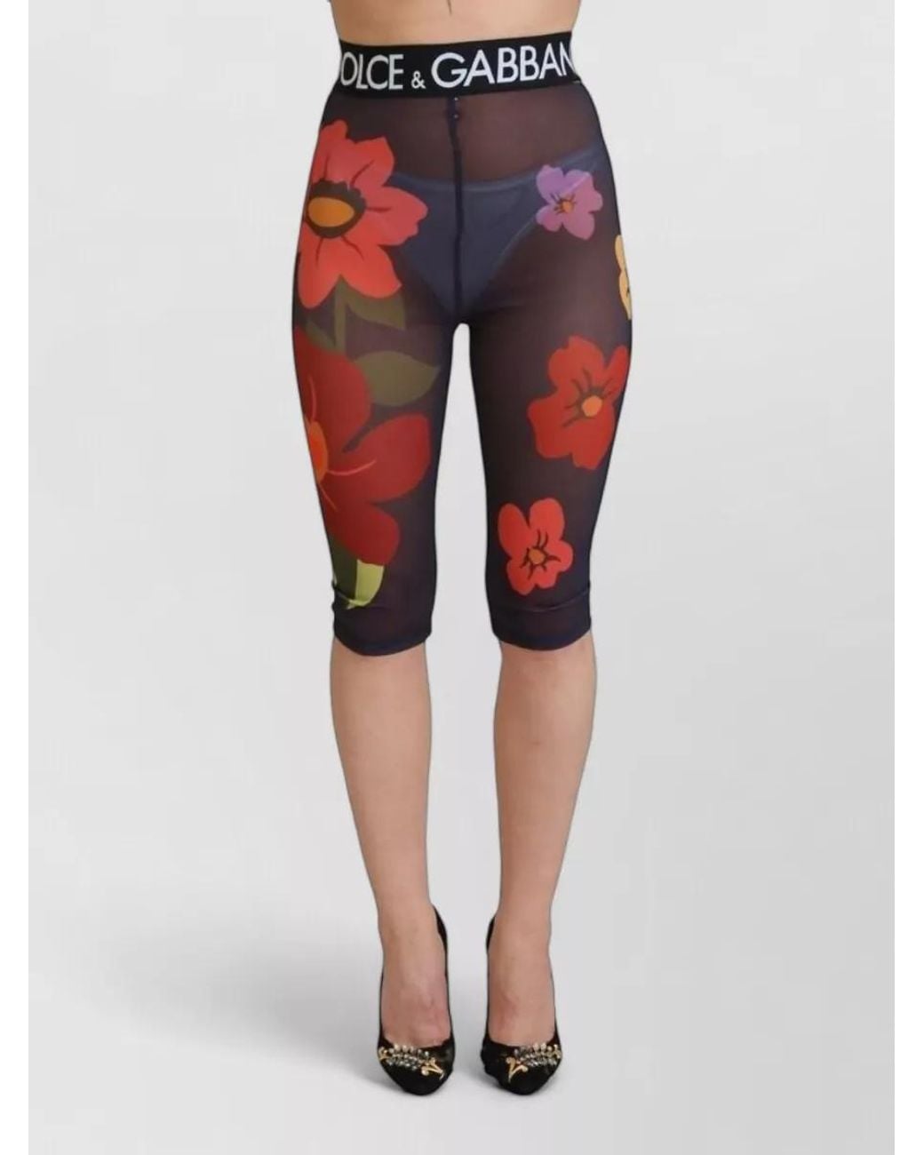Dolce & Gabbana Red Floral-Print Knee-Length Leggings
