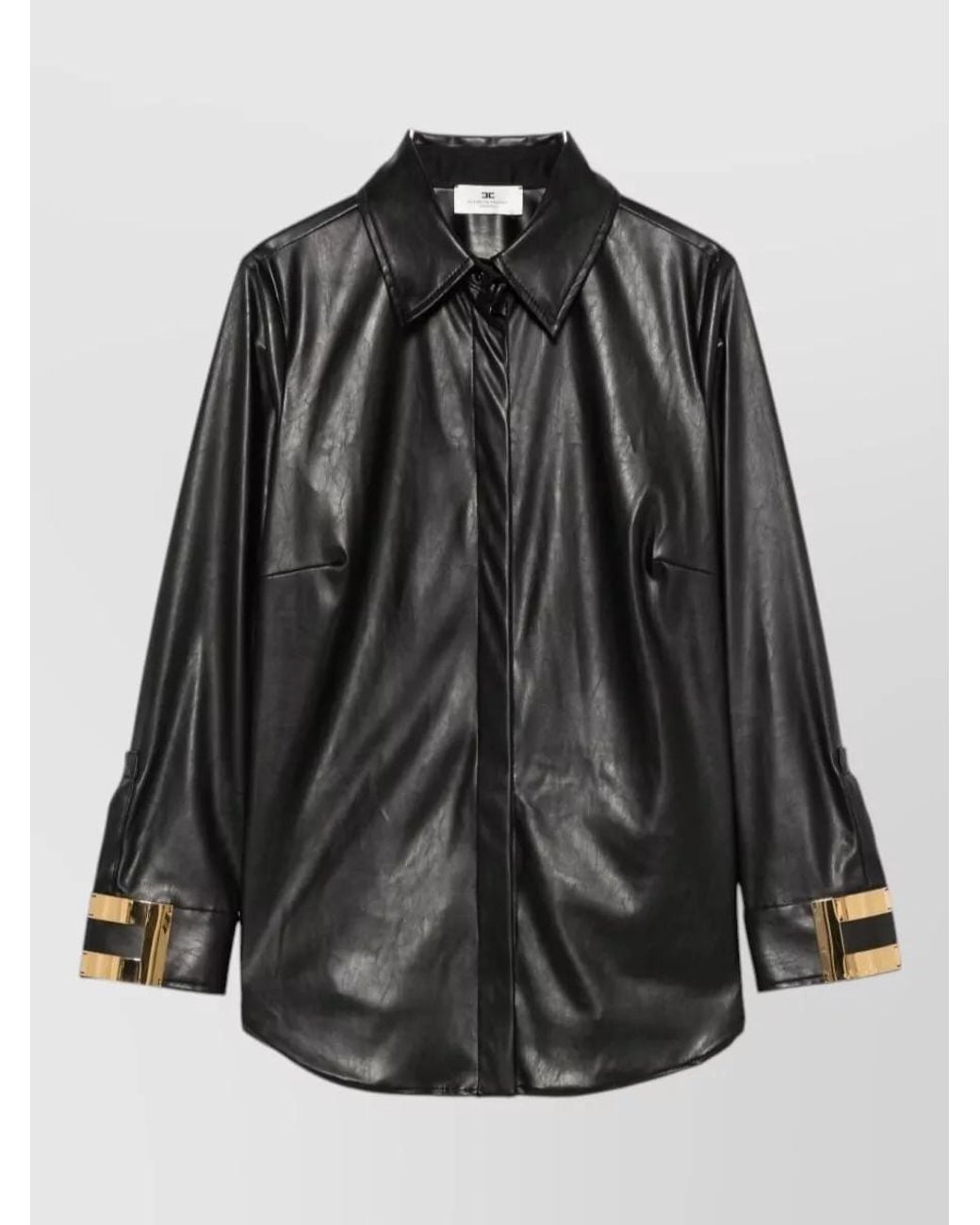 Elisabetta Franchi Black Faux Leather Long-Sleeve Shirt Jacket