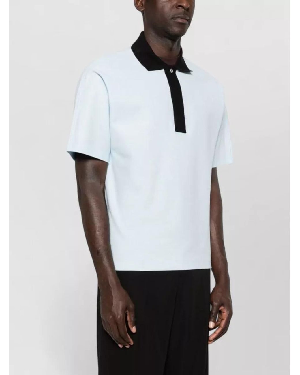 Lanvin Blue Cotton Contrast Collar Short Sleeve Polo Shirt for men