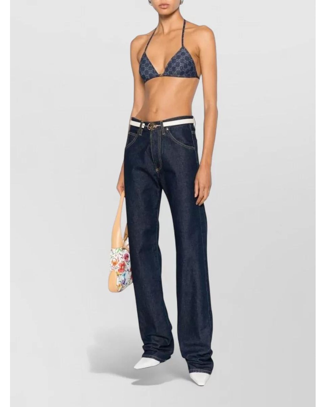 Gucci Blue Gg Triangle Bikini Top