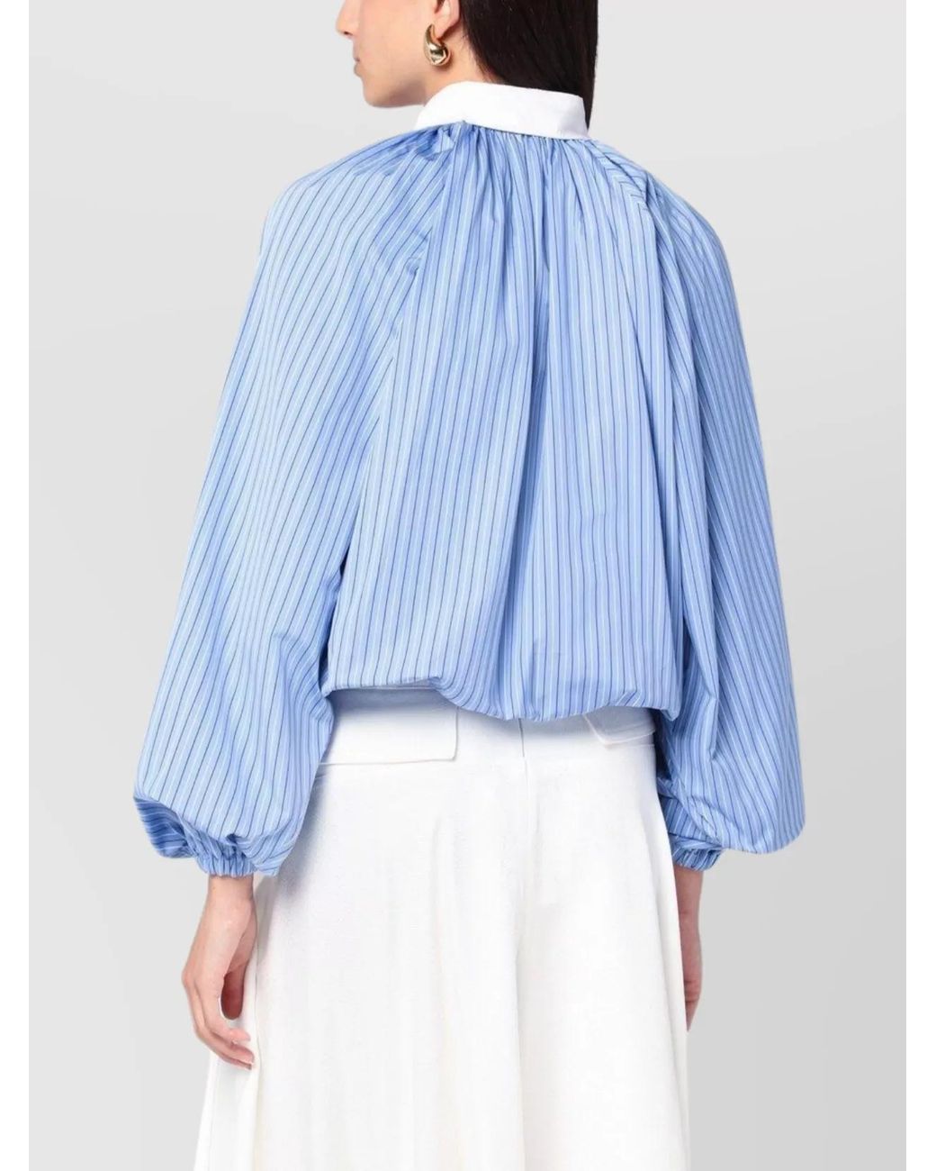Patou Blue Balloon-Sleeved Stripe Shirt
