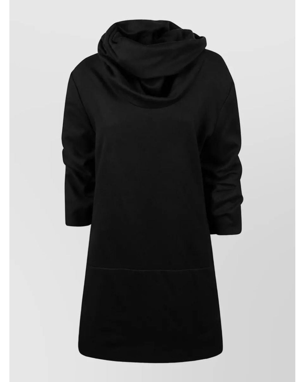 7 For All Mankind Black Wool Ruched High Neck Dress