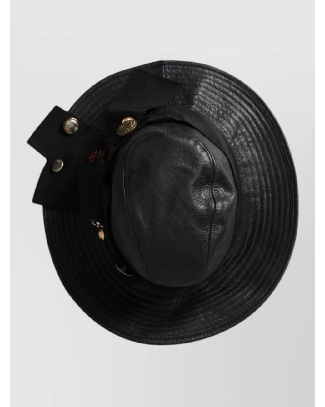 Dolce & Gabbana Black Leather Crystal-Embellished Wide-Brim Fedora Hat