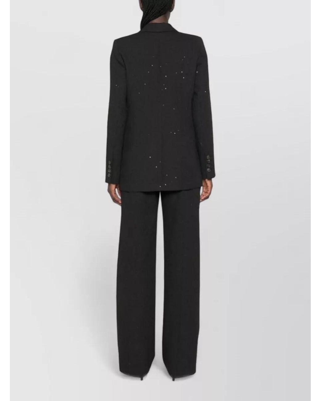 ERMANNO FIRENZE Black Wool Pinstripe Sequin-Embellished Double-Breasted Blazer
