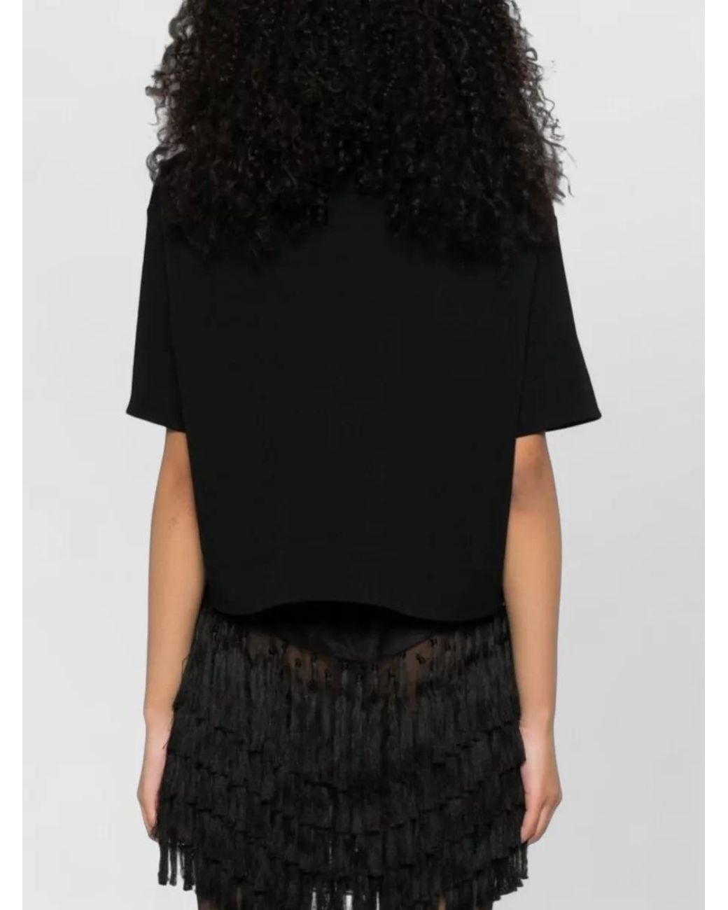 Jil Sander Black Cropped V-Neck Short-Sleeve Shirt