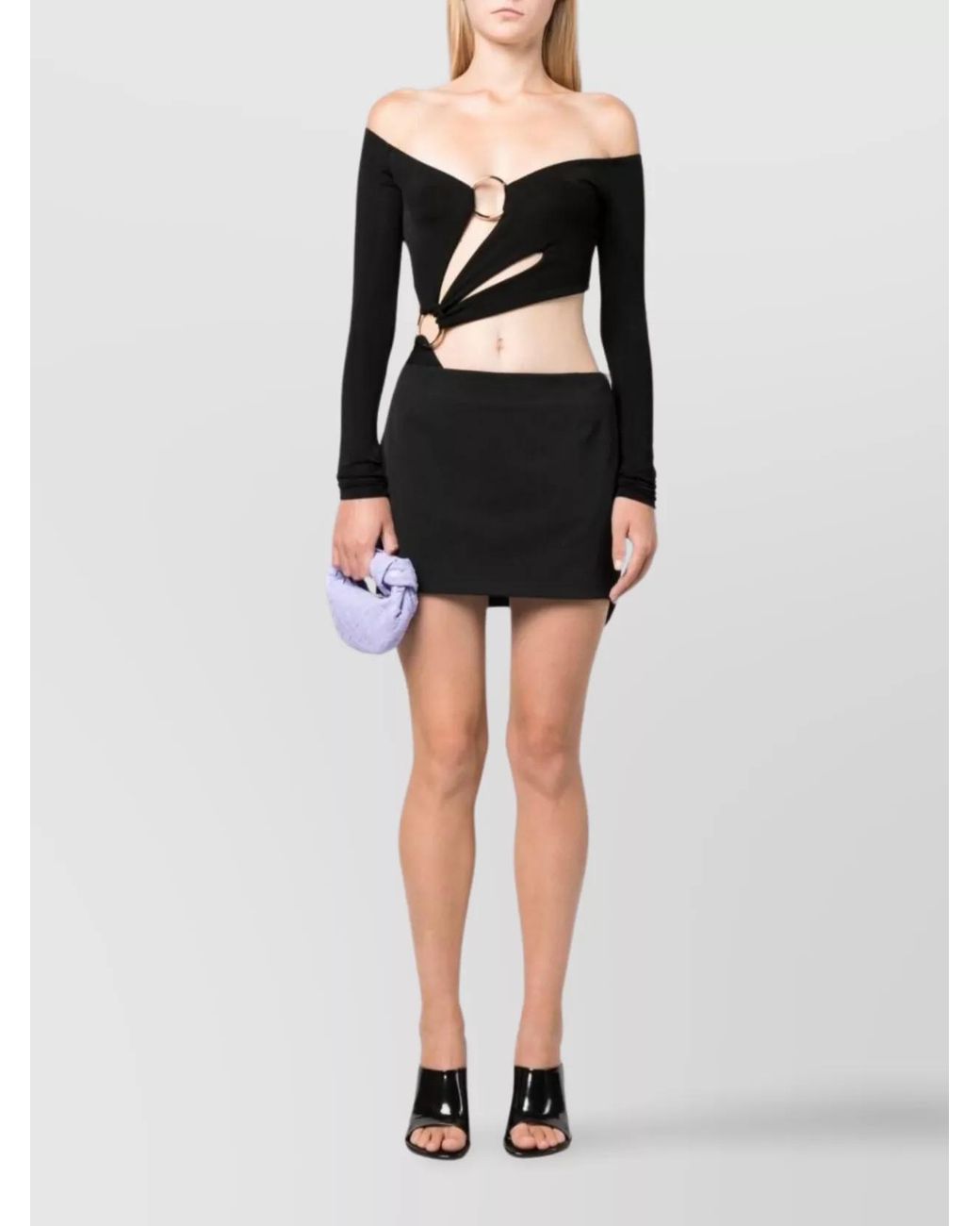 Louisa Ballou Black Off-Shoulder Cutout Long-Sleeve Bodysuit