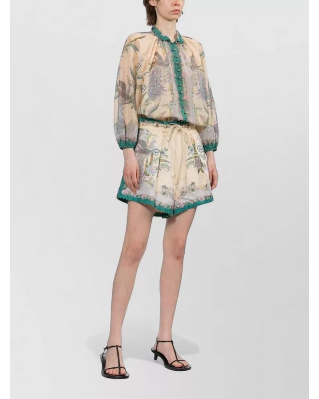 Zimmermann Multicolor Silk Blend Printed High Neck Puff Sleeve Blouse