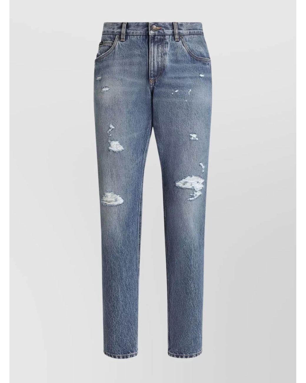 Dolce & Gabbana Blue Cotton Ripped Straight-Leg Jeans for men
