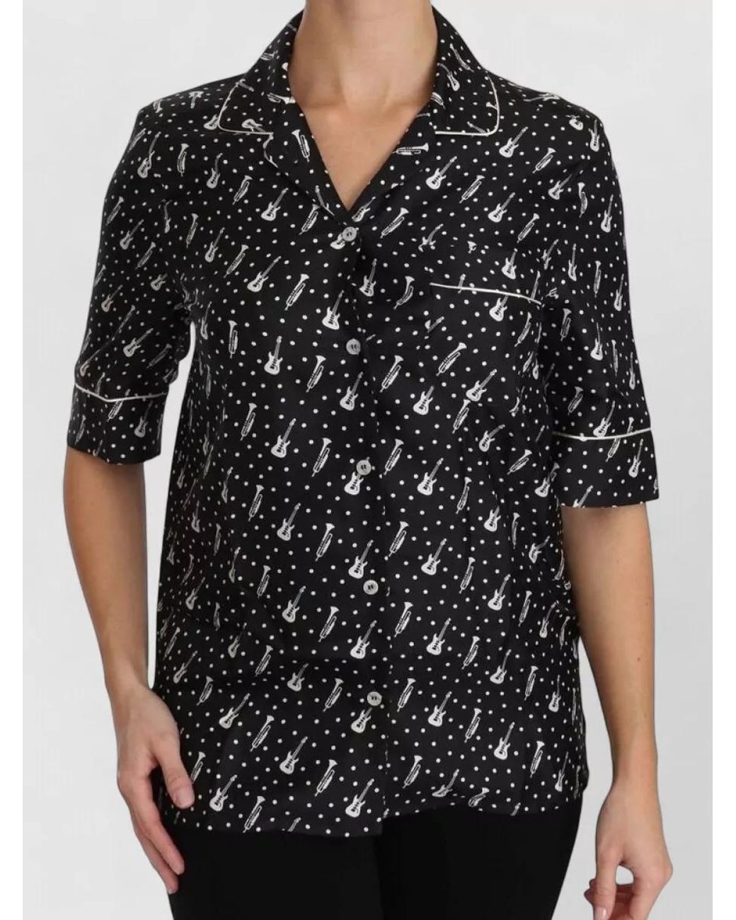 Dolce & Gabbana Black Silk Printed Short-Sleeve Pyjama Shirt