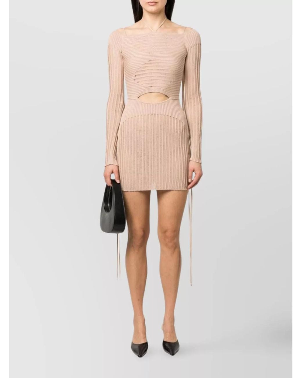 ANDREADAMO Pink Ribbed Knit Cutout Halterneck Mini Dress