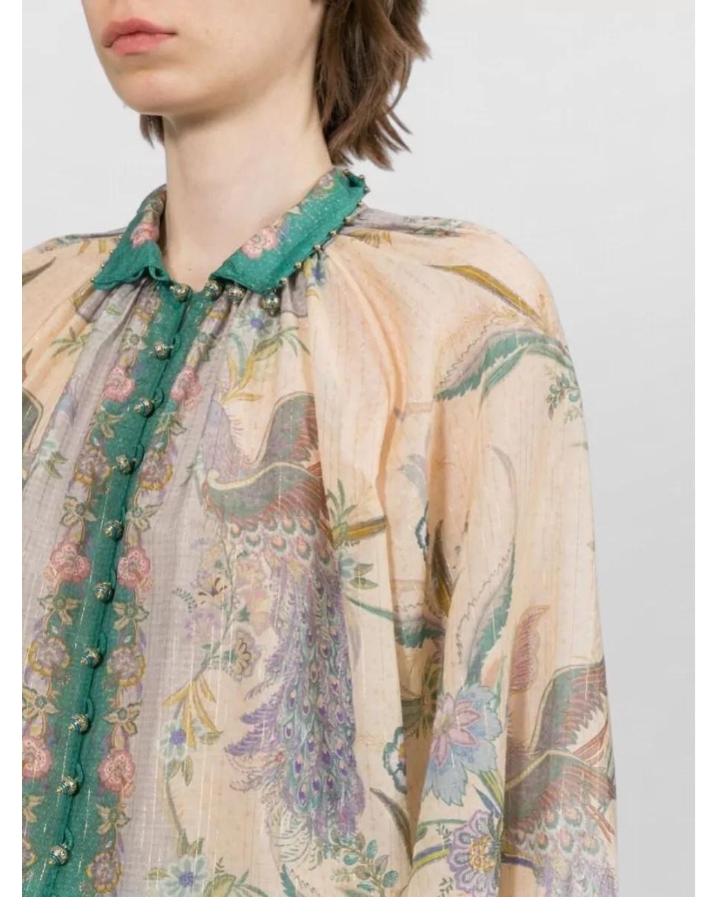 Zimmermann Multicolor Silk Blend Printed High Neck Puff Sleeve Blouse
