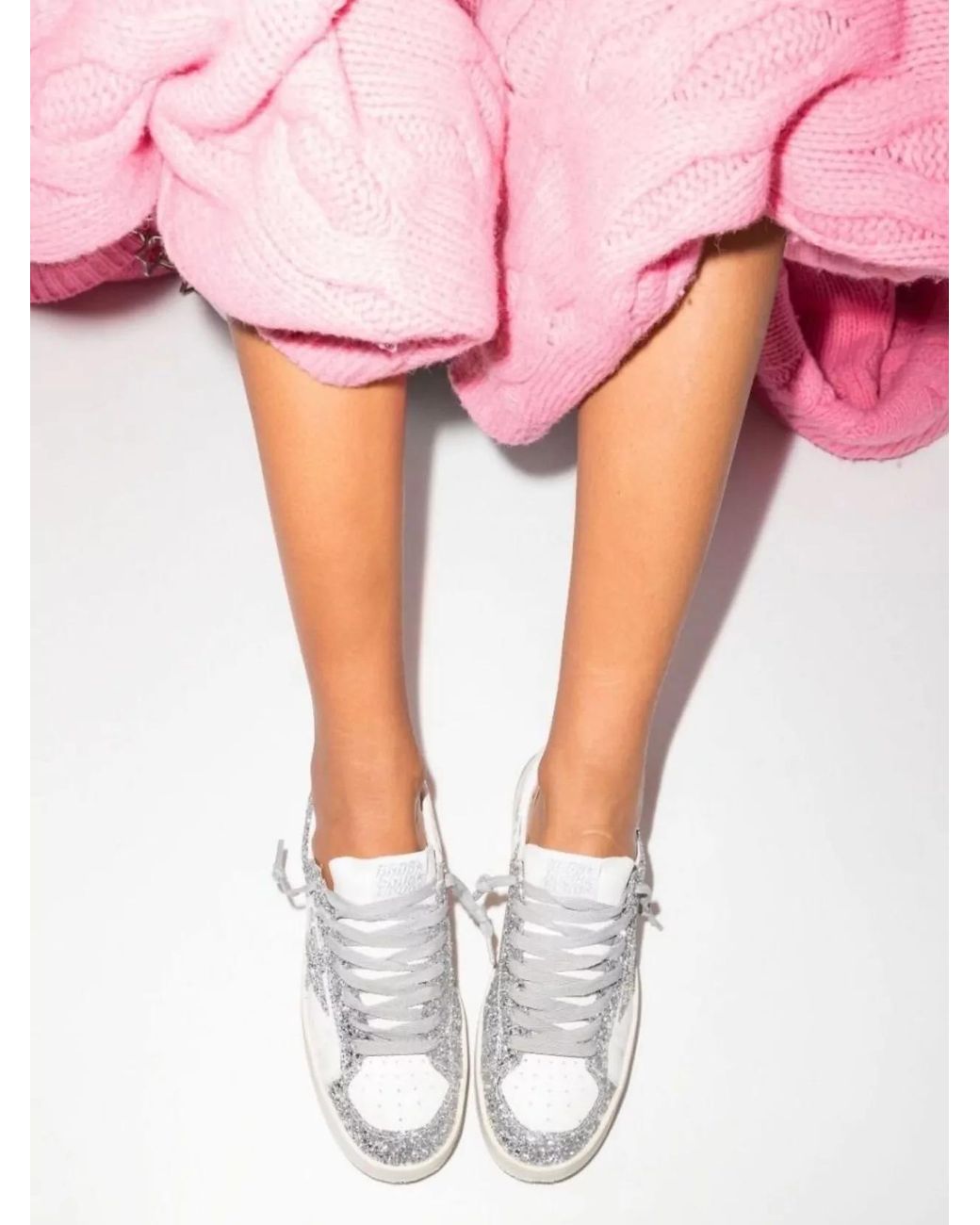 Golden Goose Deluxe Brand White Leather Glitter Low-Top Sneakers