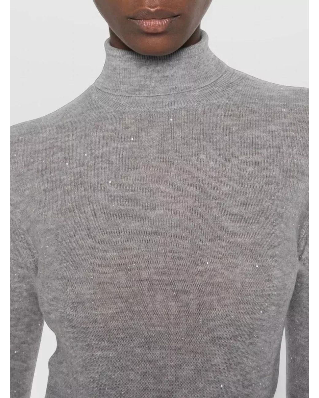 Fabiana Filippi Gray Wool Ribbed Turtleneck Long-Sleeve Sweater
