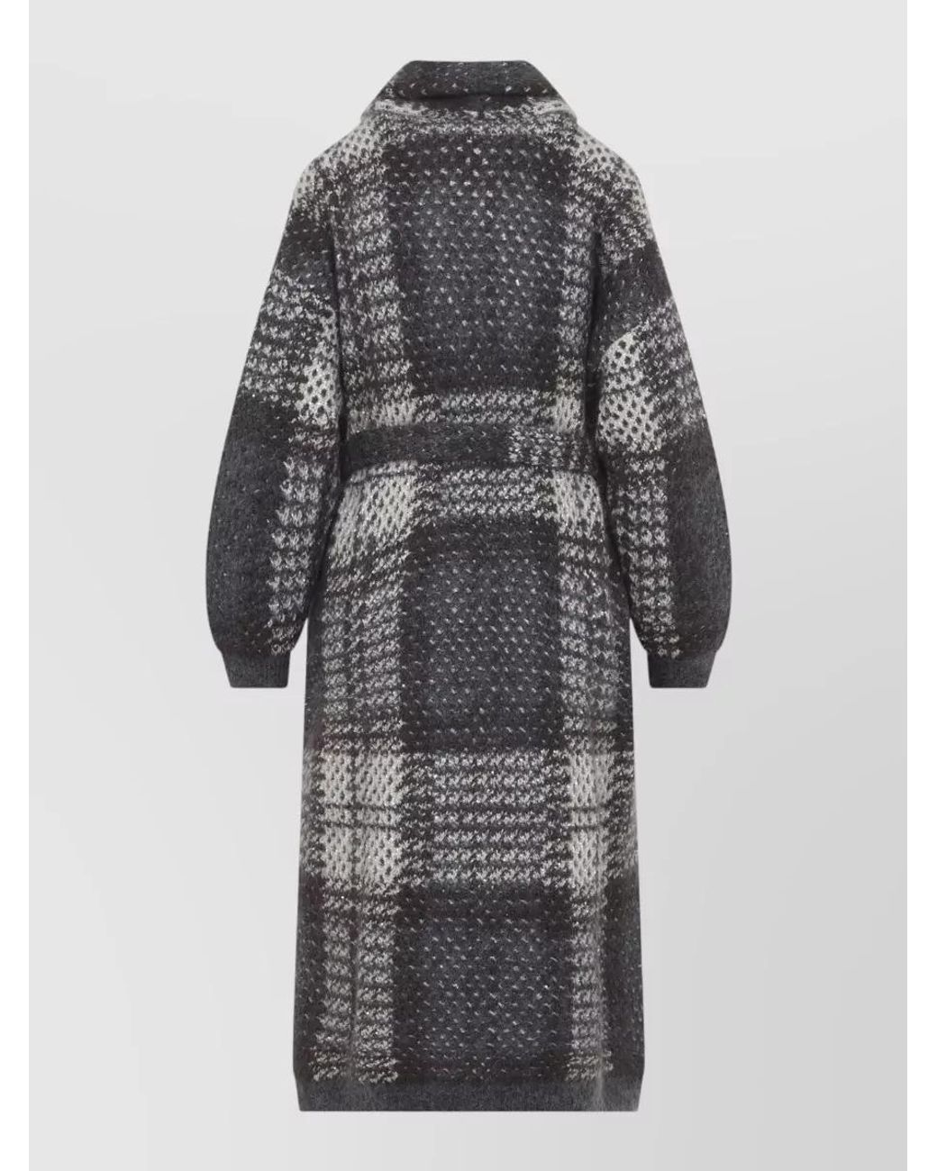 Brunello Cucinelli Gray Mohair Macrocheck Belted Oversized Coat