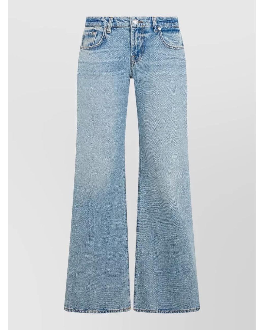 7 For All Mankind Blue Low-Rise Wide-Leg Denim Jeans