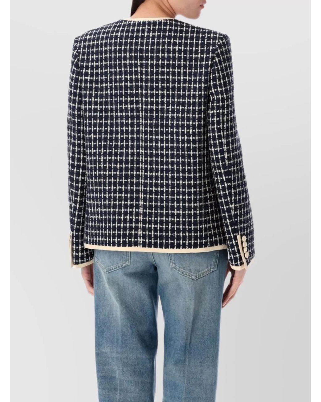 Valentino Garavani Blue Boucle Wool Blend Jacket With Contrast Trim