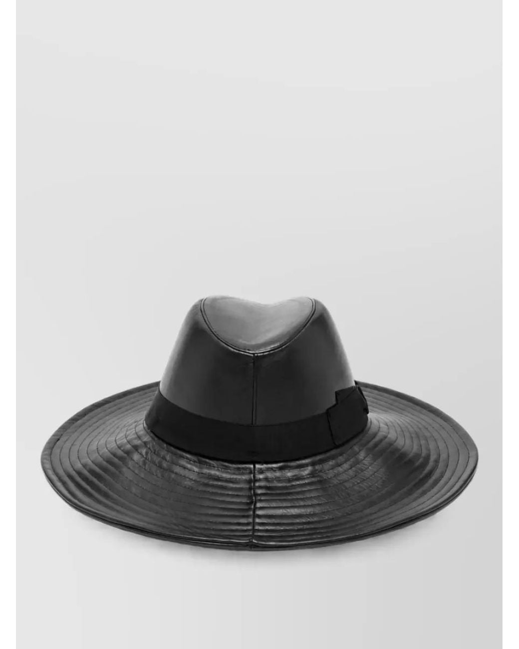 Borsalino Black Leather Wide Brim Hat