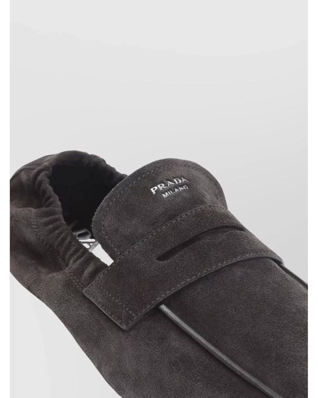Prada Gray Suede Penny Loafers for men
