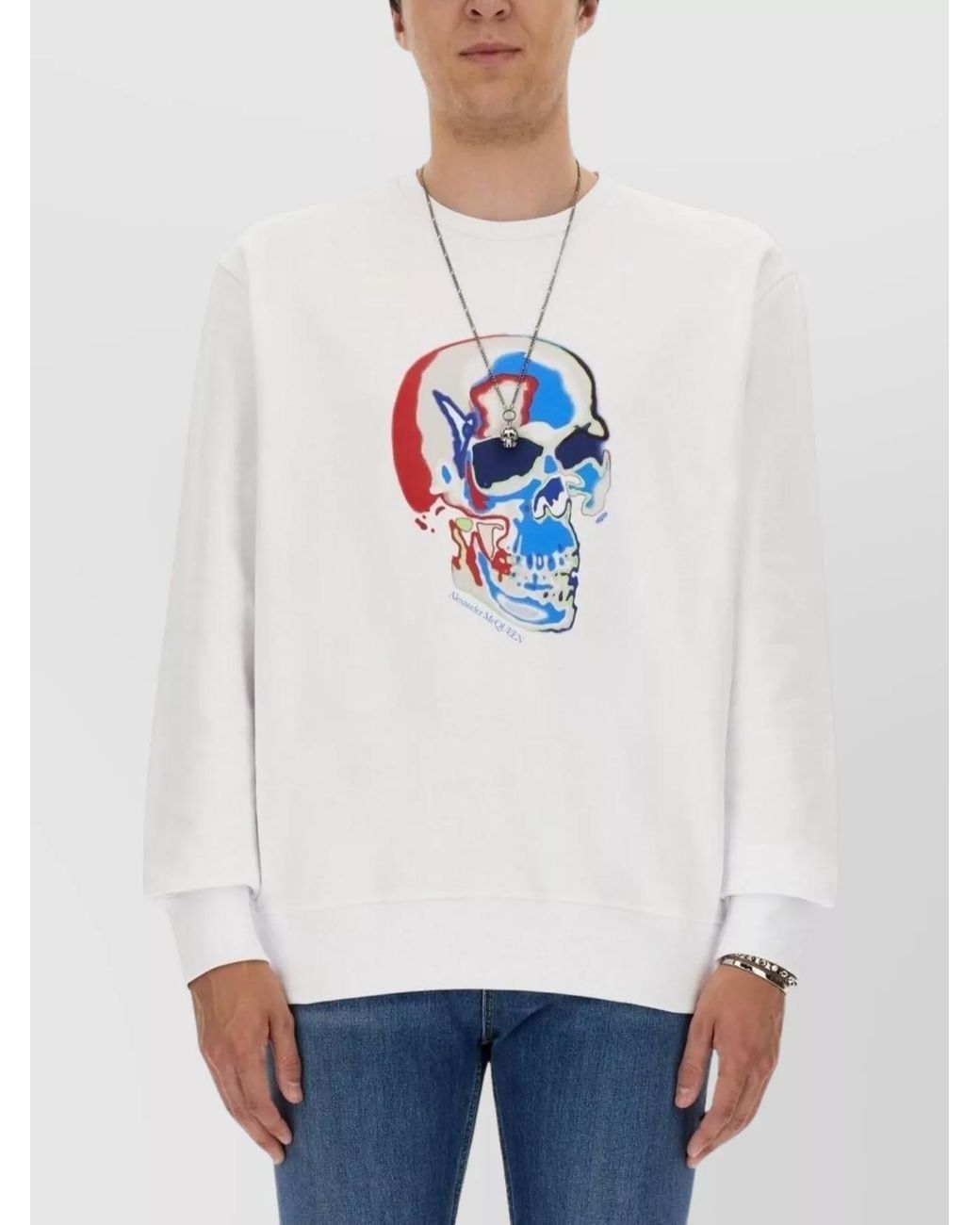 McQueen White Skull Cotton Sweatshirt for men
