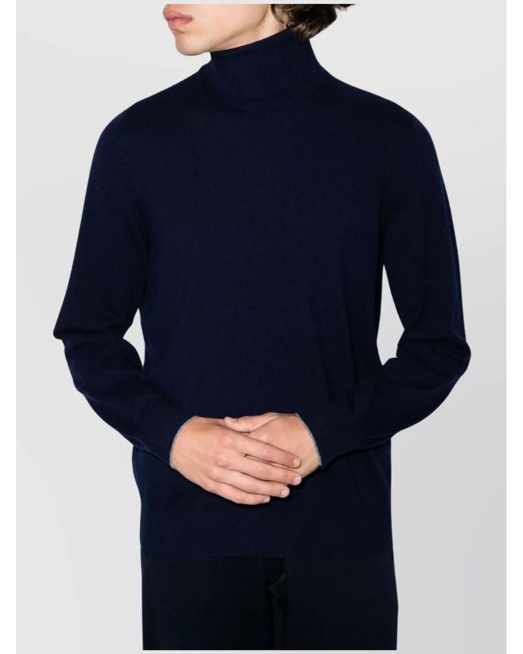 Brunello Cucinelli Blue Cashmere Ribbed Turtleneck Jumper for men