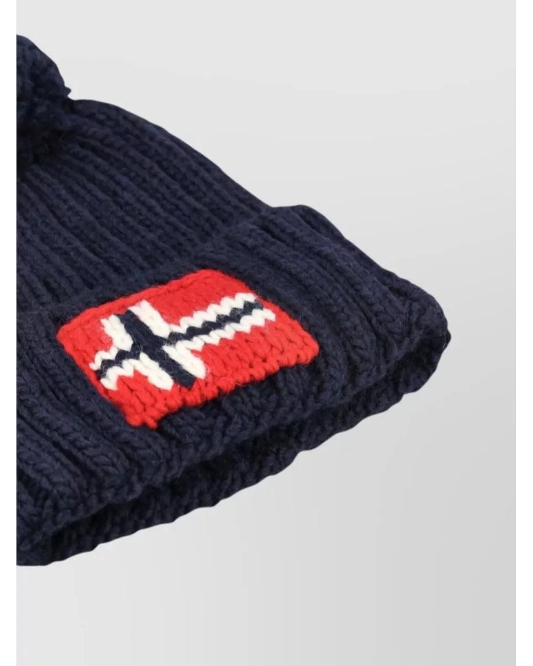 Napapijri Blue Ribbed Pom-Pom Beanie for men