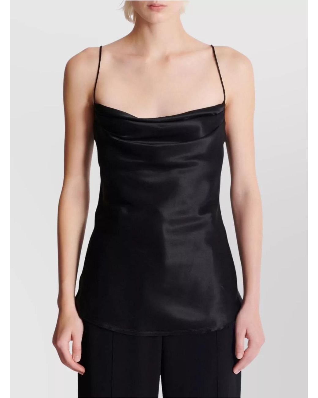 Balmain Black Silk Square-Neck Tank Top