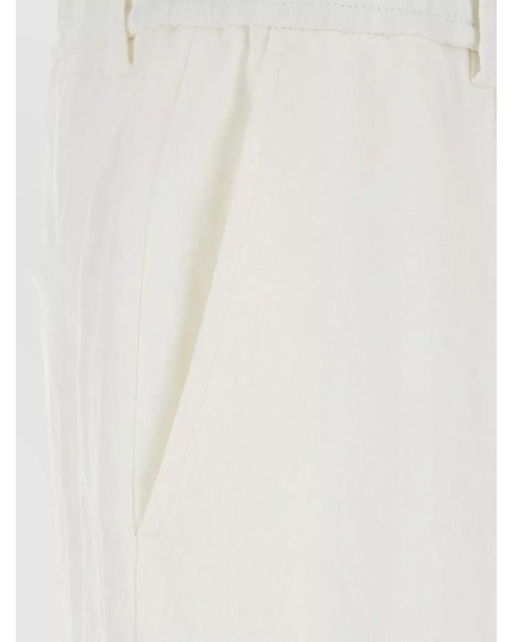 Emporio Armani White Linen Straight-Leg Trousers for men