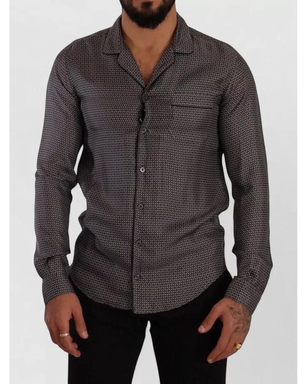 Dolce & Gabbana Gray Silk Printed Long-Sleeve Shirt for men