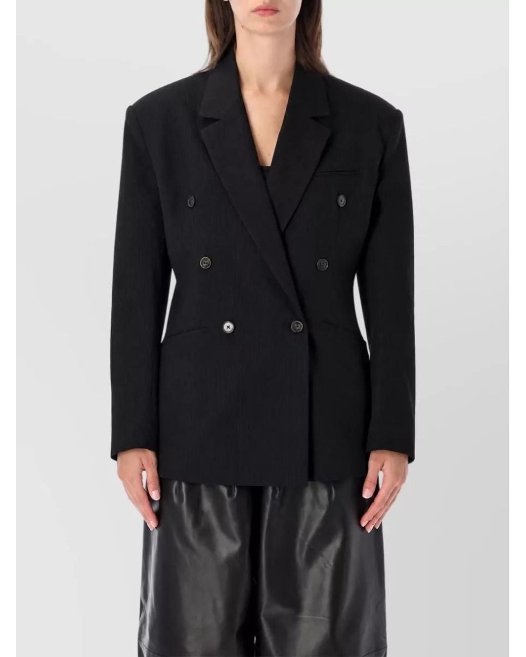 Frankie Shop Black Pinstripe Double-Breasted Blazer